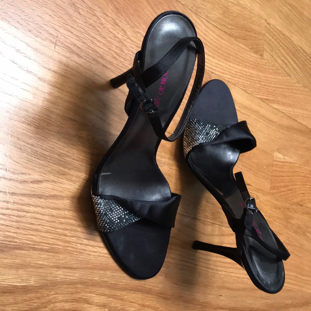 Giorgio Armani satin with rhinestone heels sandals